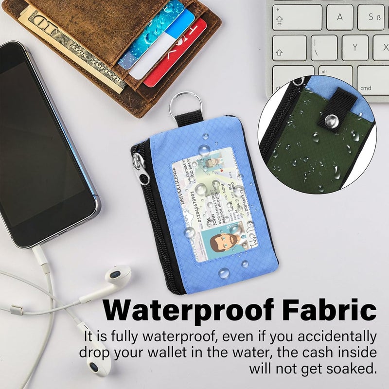 ZHOMA Minimalist RFID Wallet with Lanyard, Multi-Functional ID Case with 2 Zipper Pockets and Key Chain for Men and Women, Tactical Badge Pouch Cards Holder, Coin Purse for Travel Sports - Green&Blue - Image 4